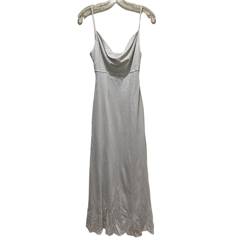 Newport News Cowl Neck Sleeveless Evening Dress Silver Sparkle Size 6